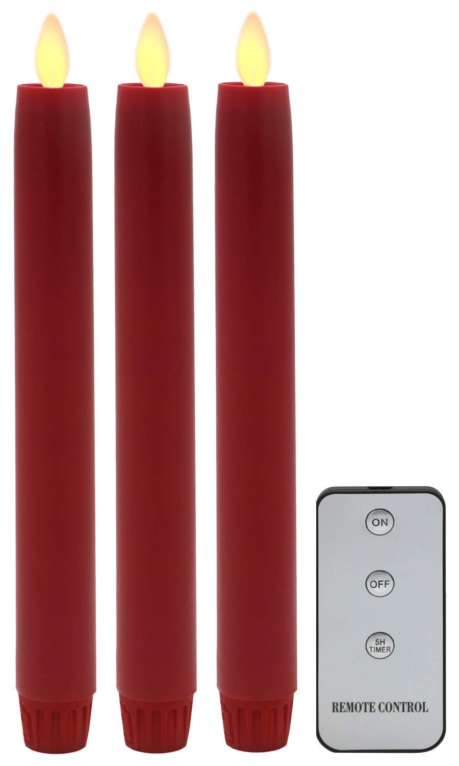 LED-Stab-Kunstharzkerze mit "Flamme", Rot, ca. 23cm, 3er Set