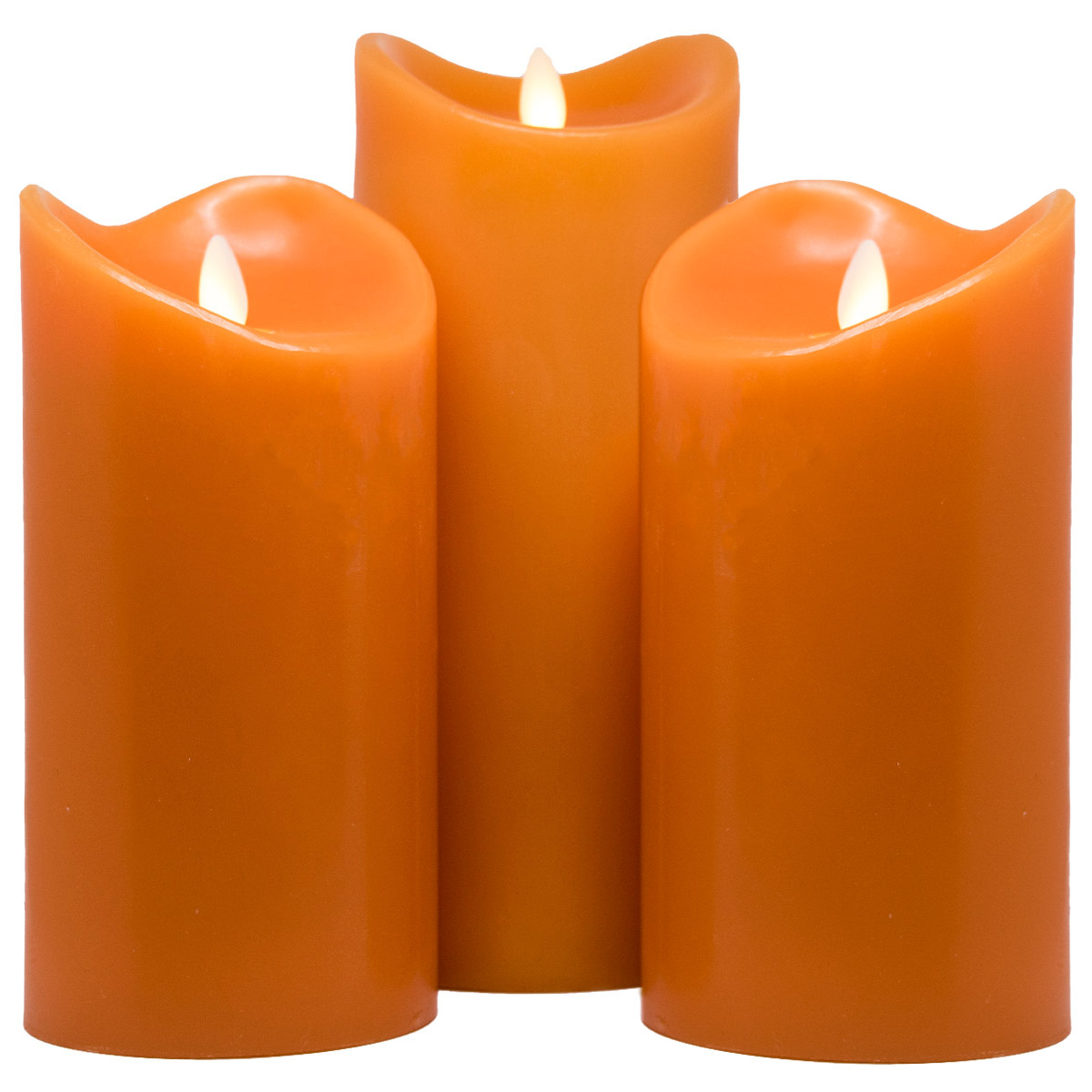 LED-Echtwachskerzen, 3er Set, Orange, 18cm + 18cm + 23cm