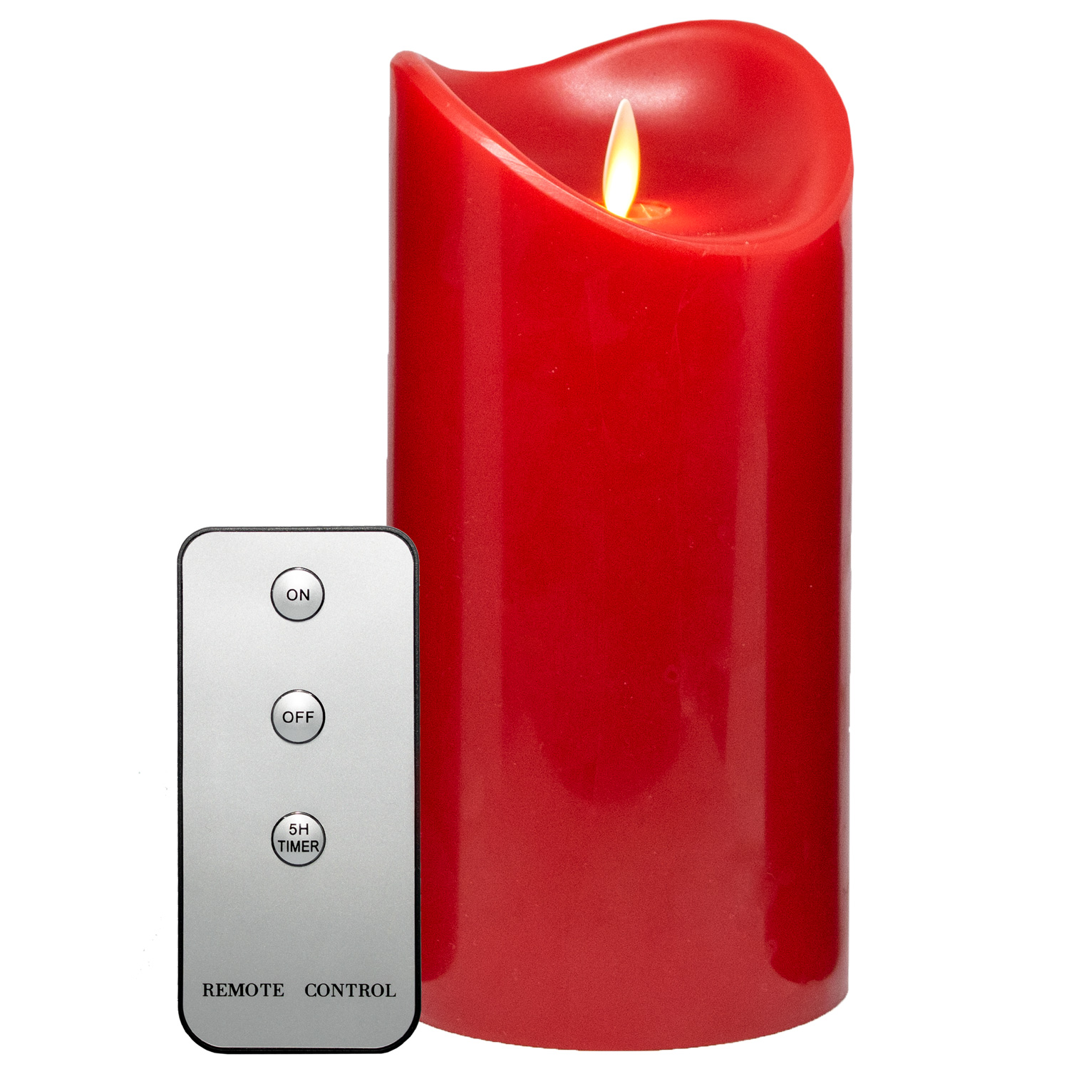 LED-Echtwachskerze, 19cm, Rot, mit FB, Kerzenlichtsimulation