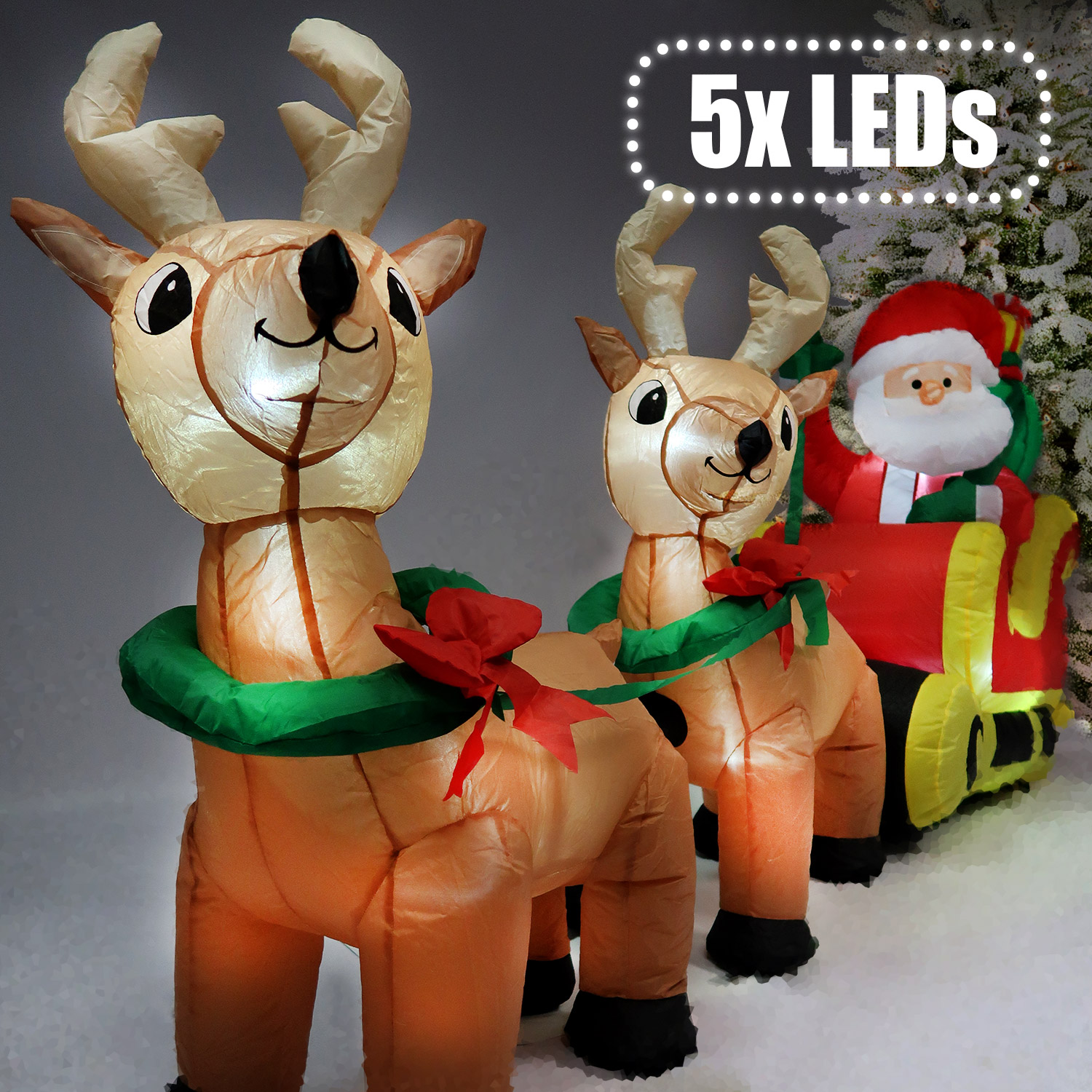 Tronje, Aufblasbare Rentierschlitten mit Weihnachtsmann - 250cm 5 LEDs Gebläse Netzteil