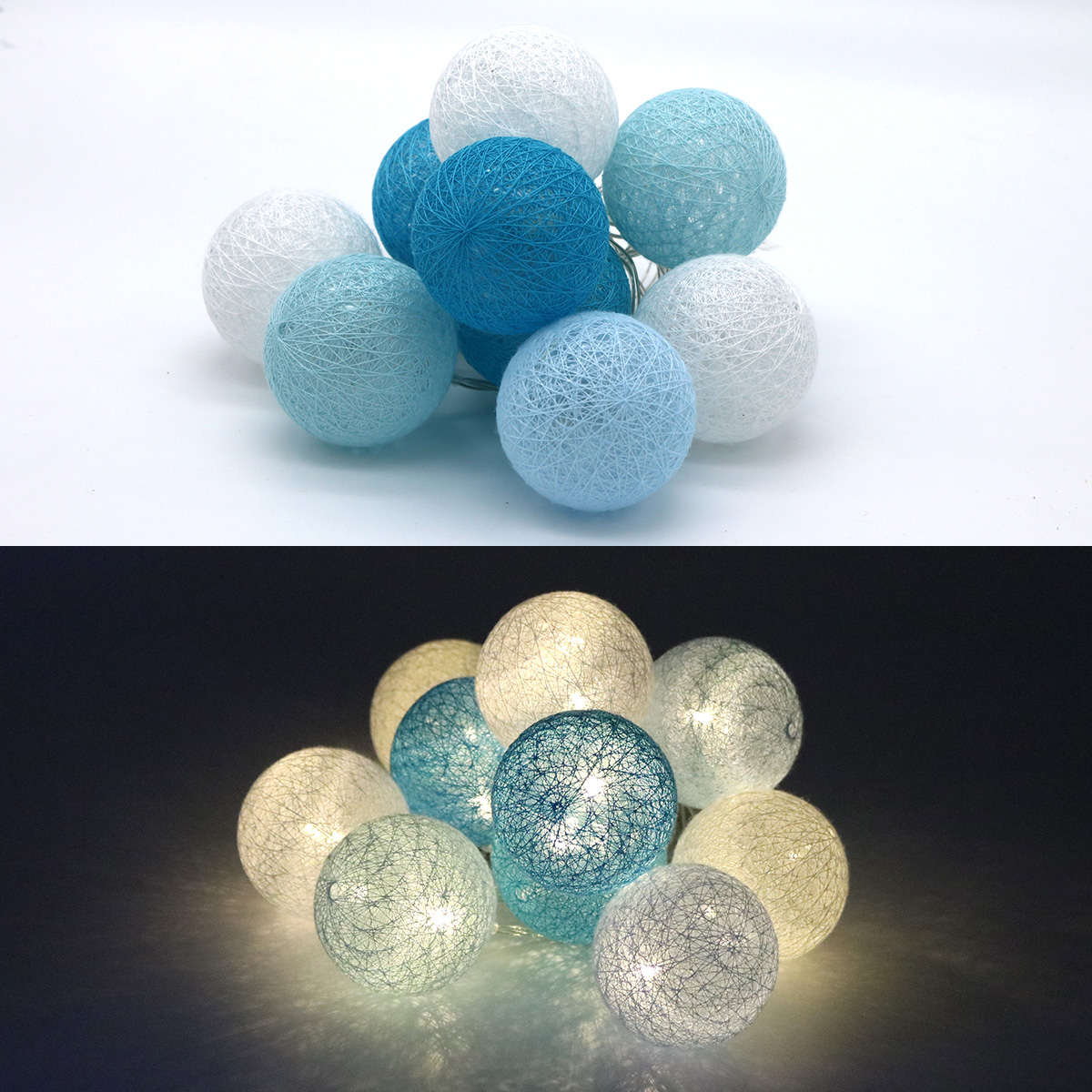 LED-Lichtkugeln, Türkis-Blau Edition, 10er Kette, Batteriebetrieben