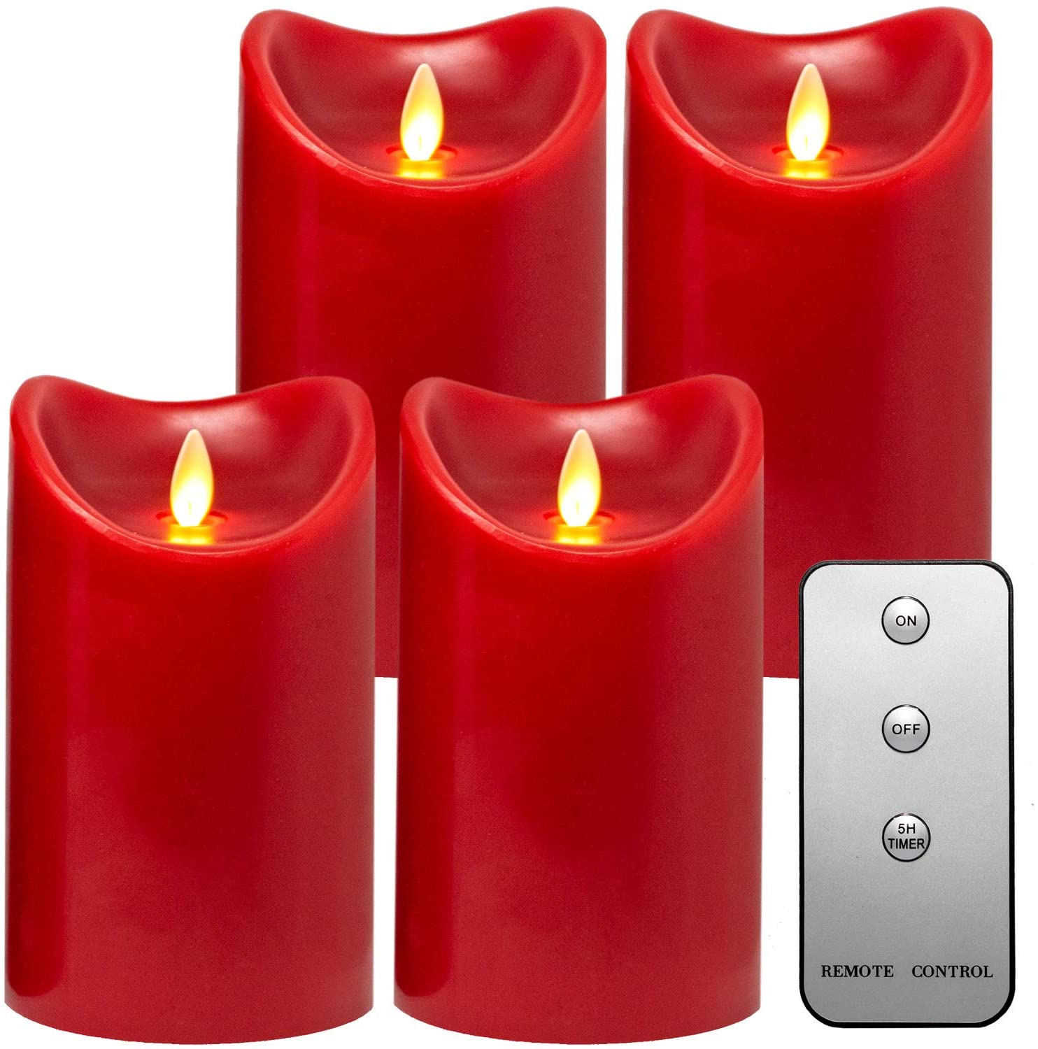 LED-Echtwachskerze, 4er Set, 15cm, Rot, mit Fernbedienung