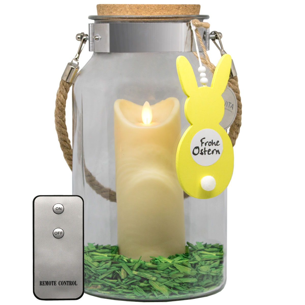 Dekovita, Glaslaterne, Oster Edition, inkl. 18cm Weiß Outdoor-Kerze u. Fernbedienung