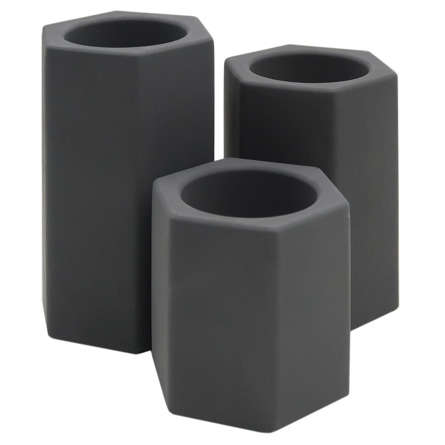 Dekovita, Teelichthalter rund Ø6 x 6/8,5/10 cm - 3er Set Steinoptik Dunkelgrau