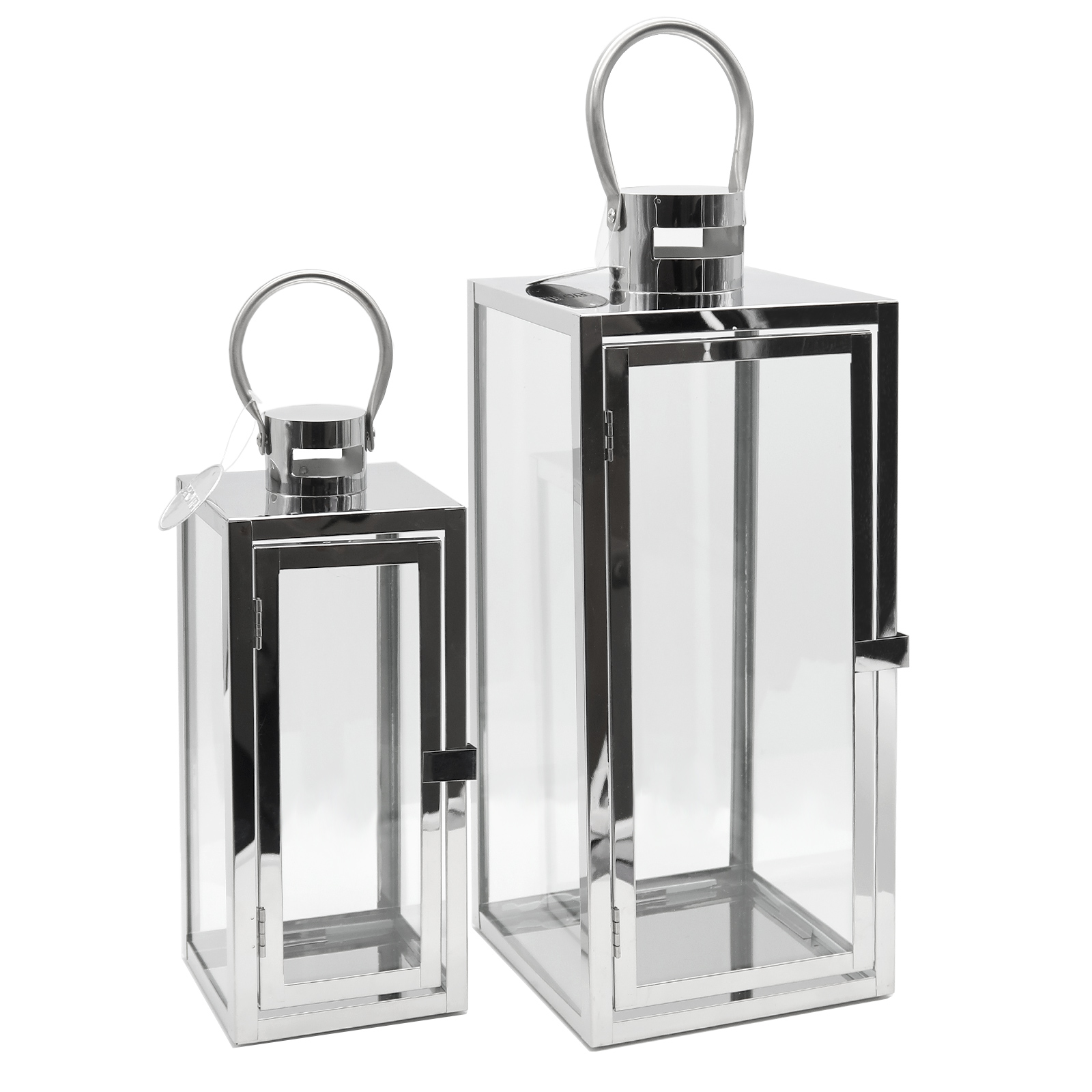 Dekovita 2er-Set Gartenlaterne 30cm/42cm - Edelstahl-Laternen mit Henkel