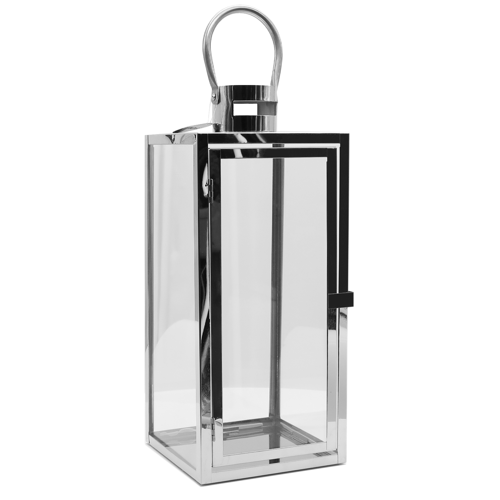 Dekovita 42cm Laterne aus Edelstahl - Gartenlaterne mit Glas-Scheiben und Henkel