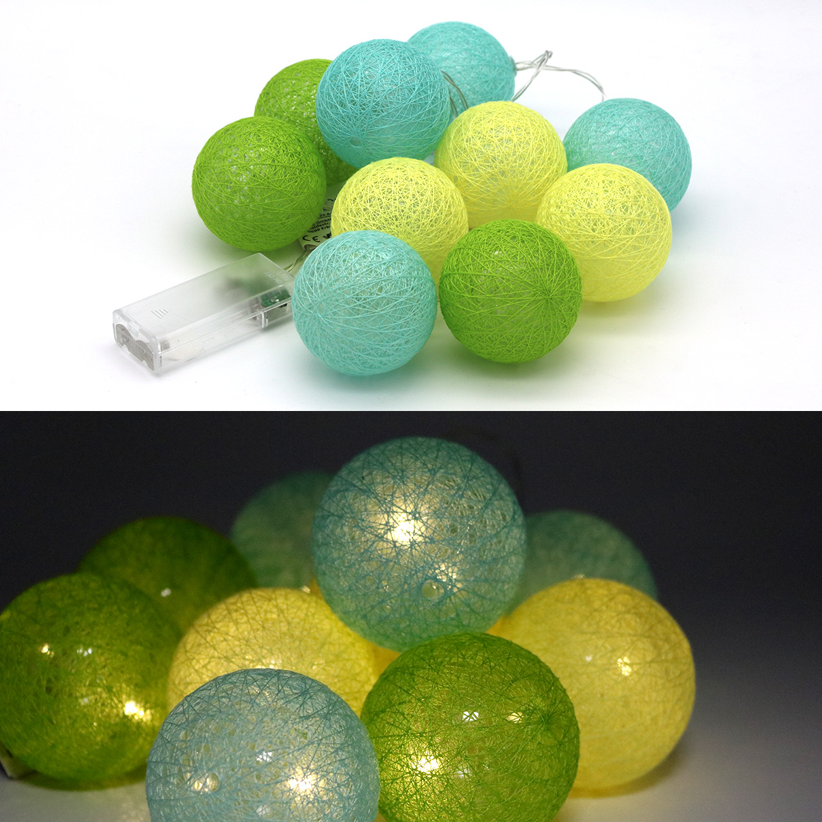 LED-Lichtkugeln, Gelb-Grün Edition, 10er Kette, Batteriebetrieben