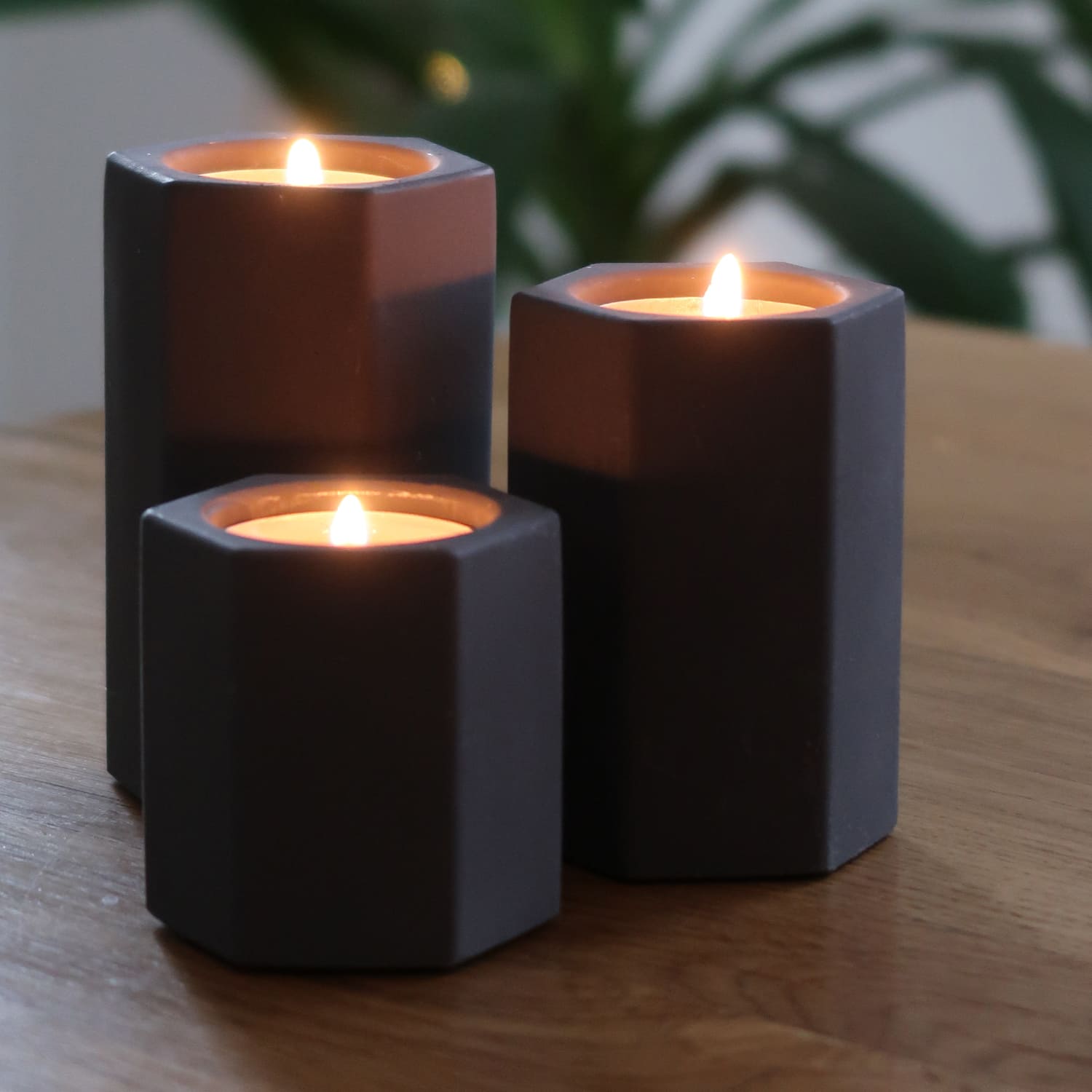 Dekovita, Teelichthalter rund Ø6 x 6/8,5/10 cm - 3er Set Steinoptik Dunkelgrau