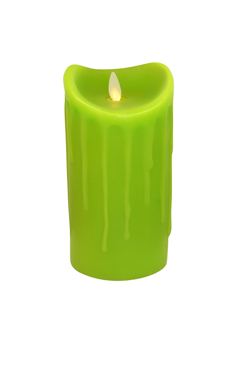 LED-Echtwachskerze mit "Flamme", Hellgrün, 18 cm, Wachstropfendesign