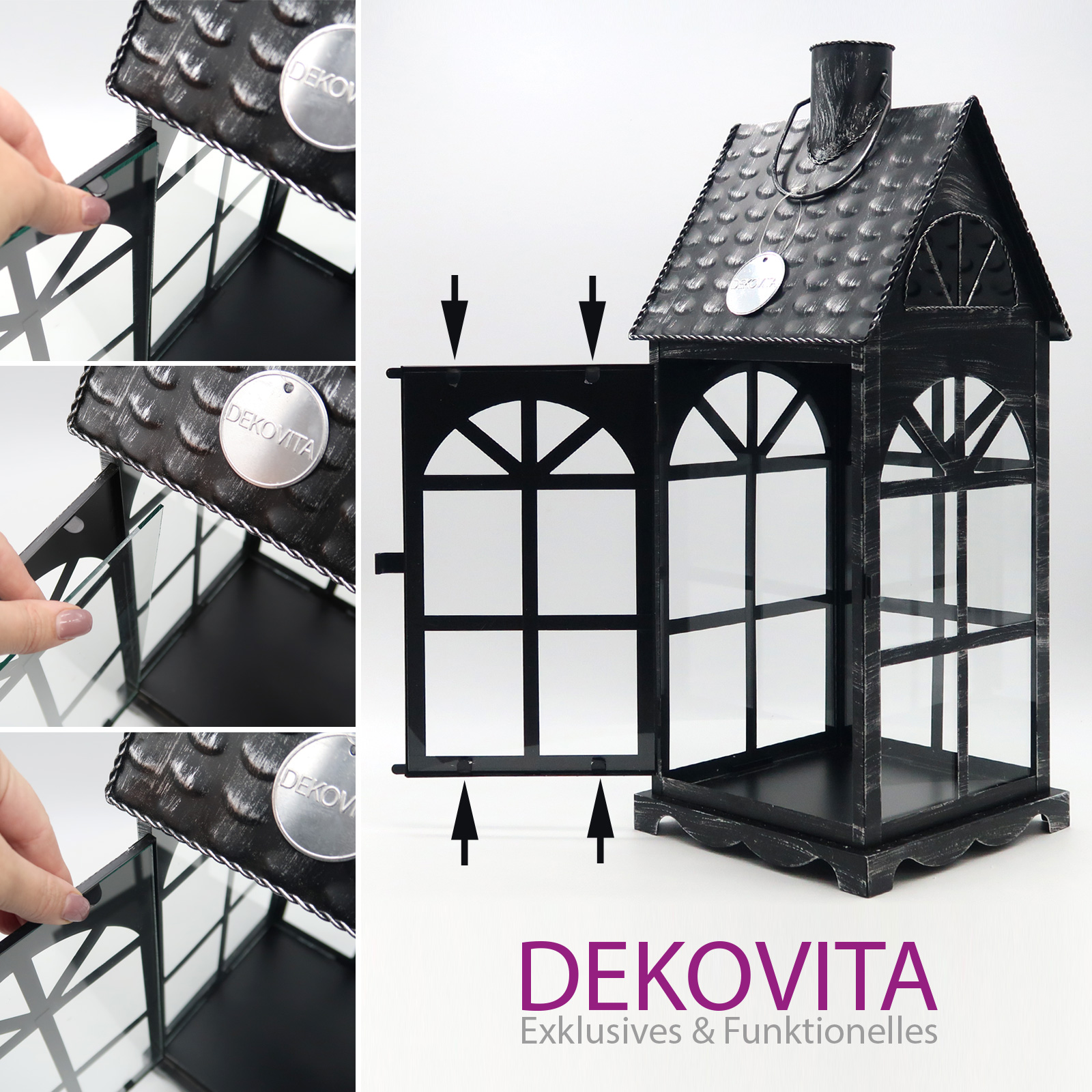 Dekovita, Laterne Eisenhaus Anthrazit - 2er Set: 35cm / 50cm