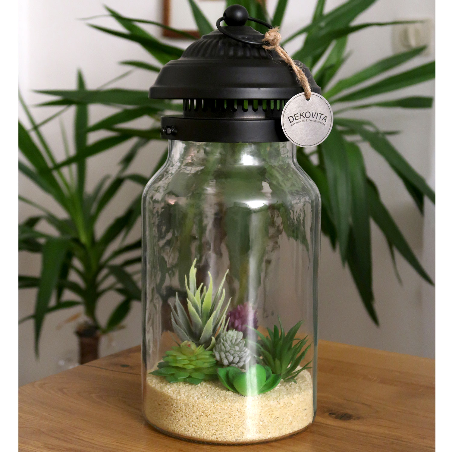 Dekovita, Glaslaterne mit schwarzem Deckel - Ø16x41cm Dekoglas Terrariumglas