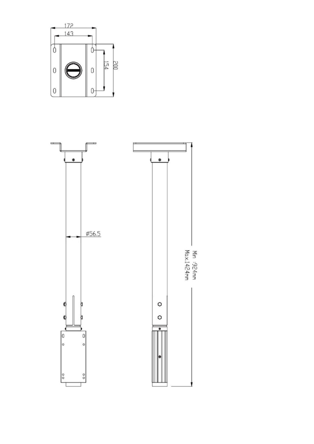 Wandhalterung, Tronje D9250, Deckenbefestigung für L4030 und L6540 Wandhalterungen, bis 60kg Tragkraft