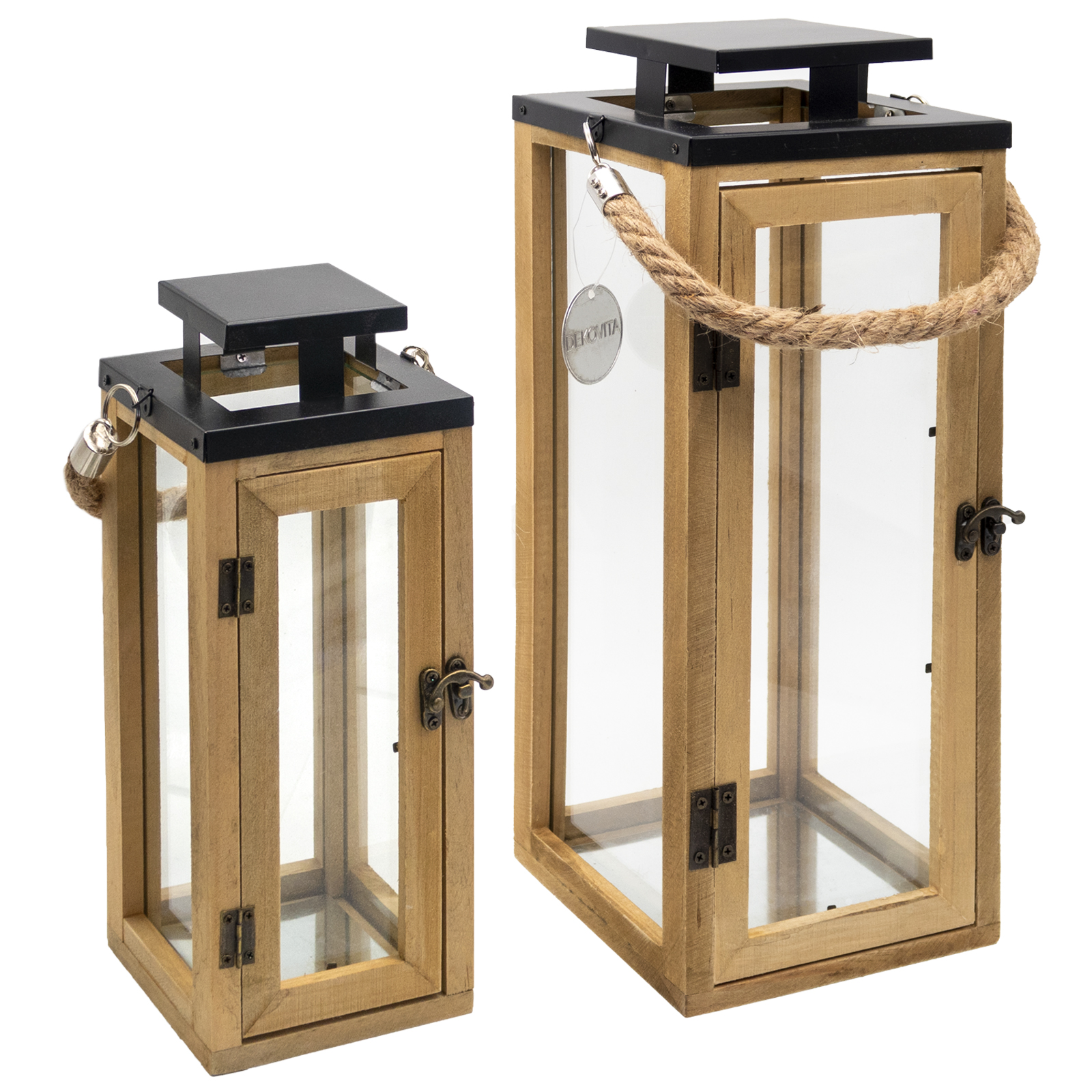 Dekovita 2er-Set Gartenlaterne 30cm / 42cm - Holz-Laternen inkl. Kordel Henkel