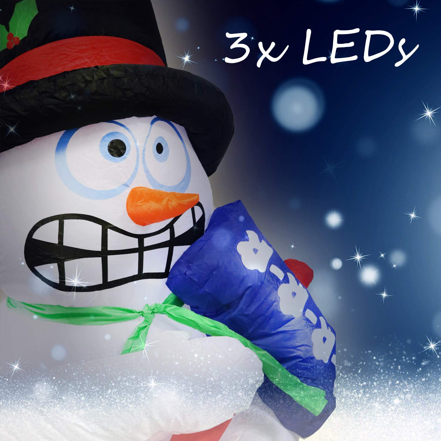 Tronje, aufblasbarer Schneeman, 180cm H, Zitterfunktion, 3 LEDs, Gebläse, Netzteil