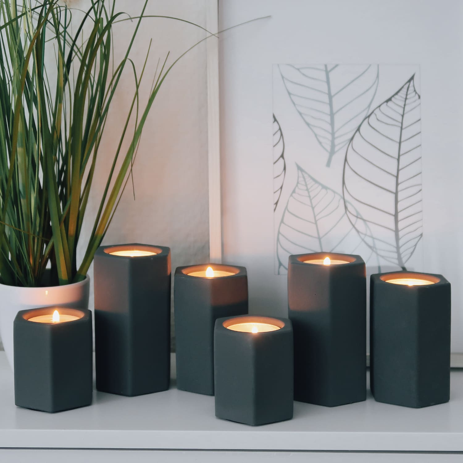 Dekovita, Teelichthalter rund Ø6 x 6/8,5/10 cm - 3er Set Steinoptik Dunkelgrau