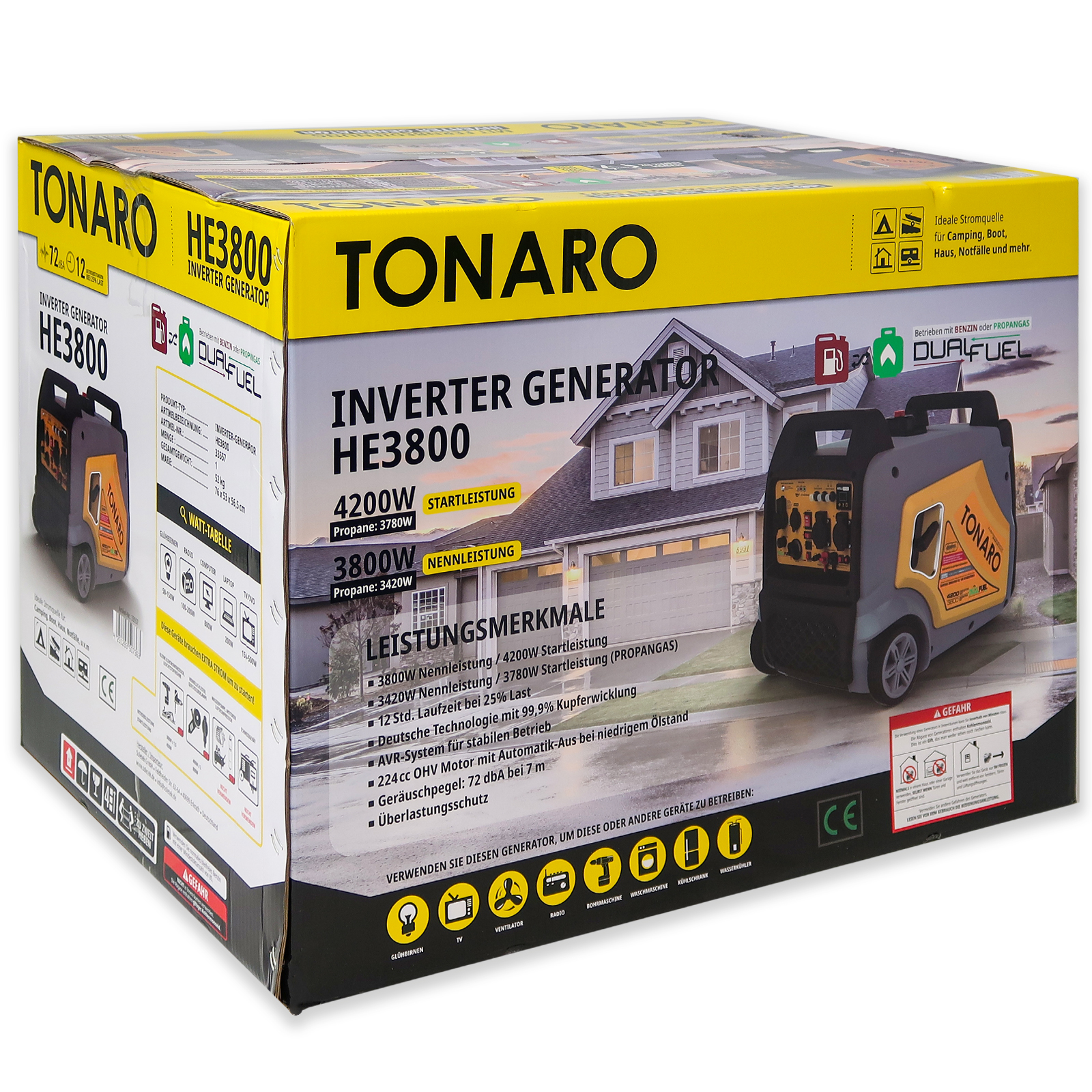 Tonaro, Dual Fuel Inverter HE3800 mit Fernbedienung - 3.8 KW Leistung