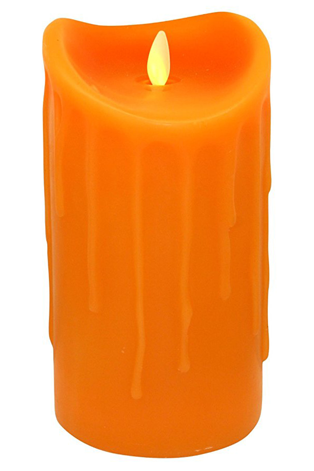 LED-Echtwachskerze mit "Flamme", Orange, 18 cm, Wachstropfendesign