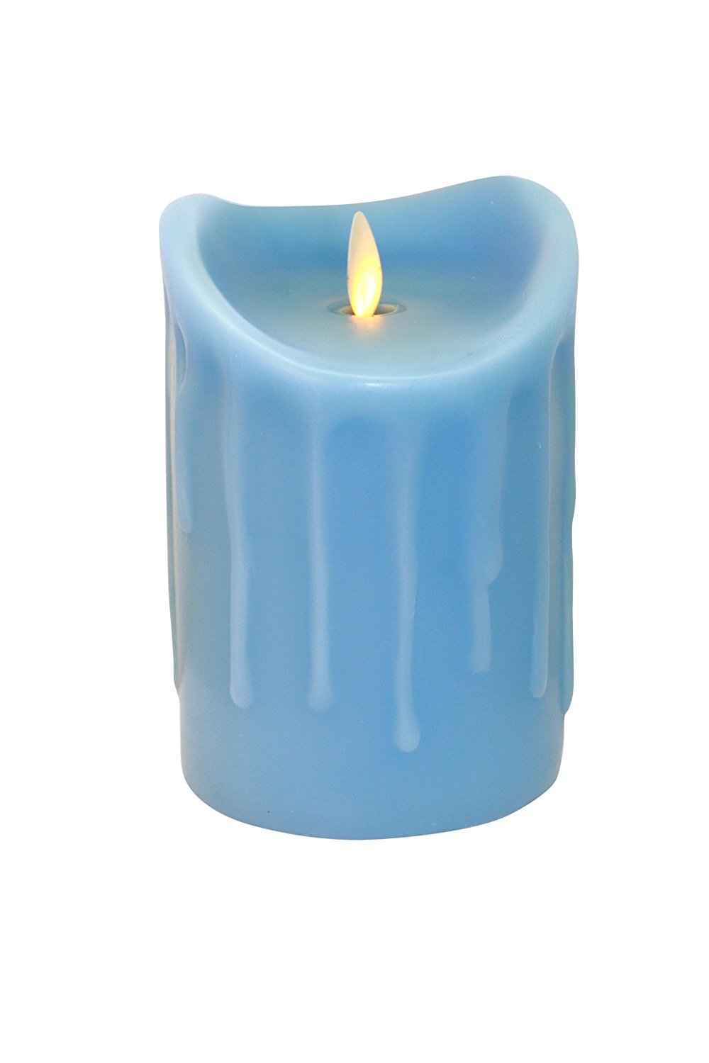 LED-Echtwachskerze mit "Flamme", Hellblau, 14 cm, Wachstropfendesign