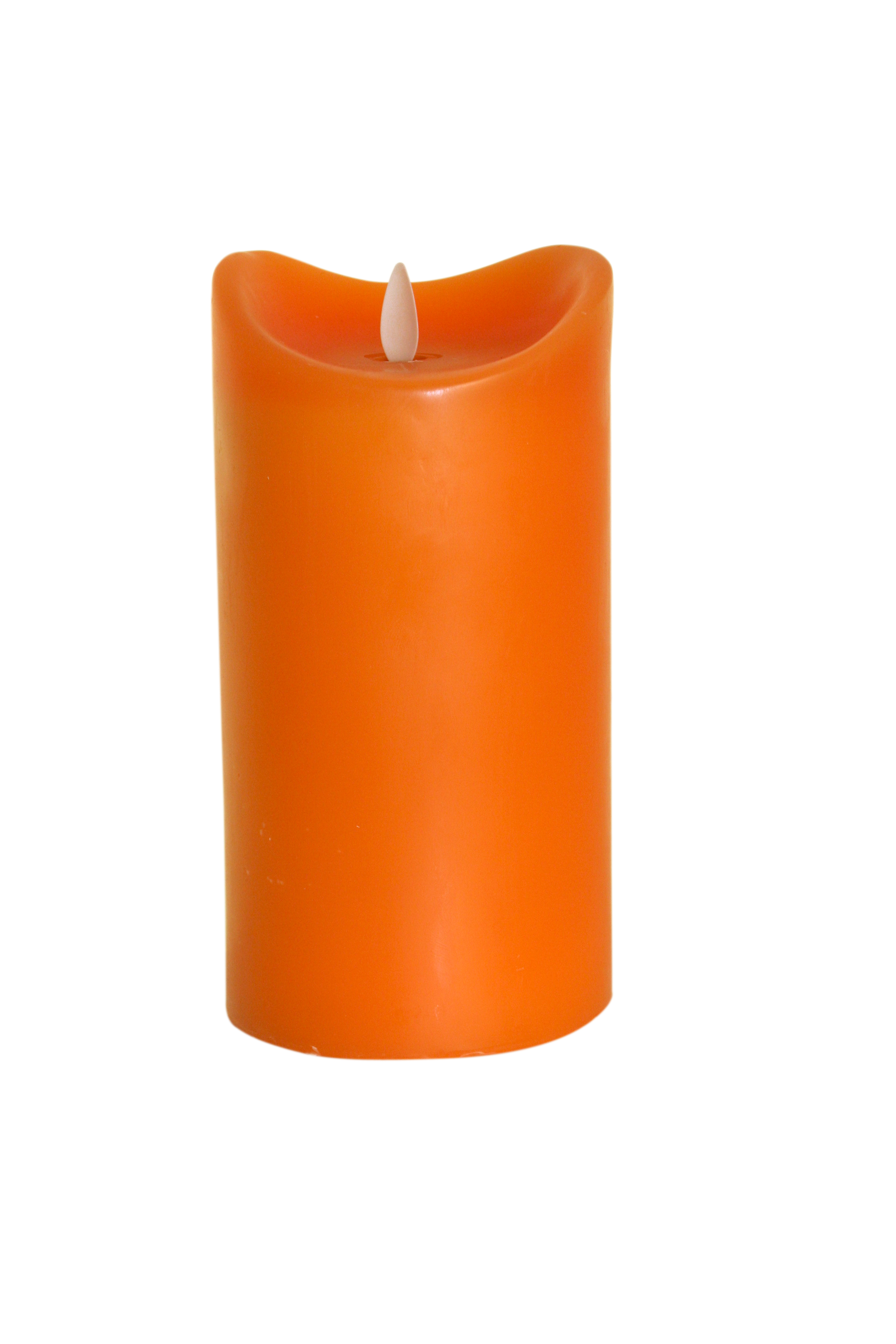 LED-Echtwachskerze mit "Flamme", Orange, 18cm